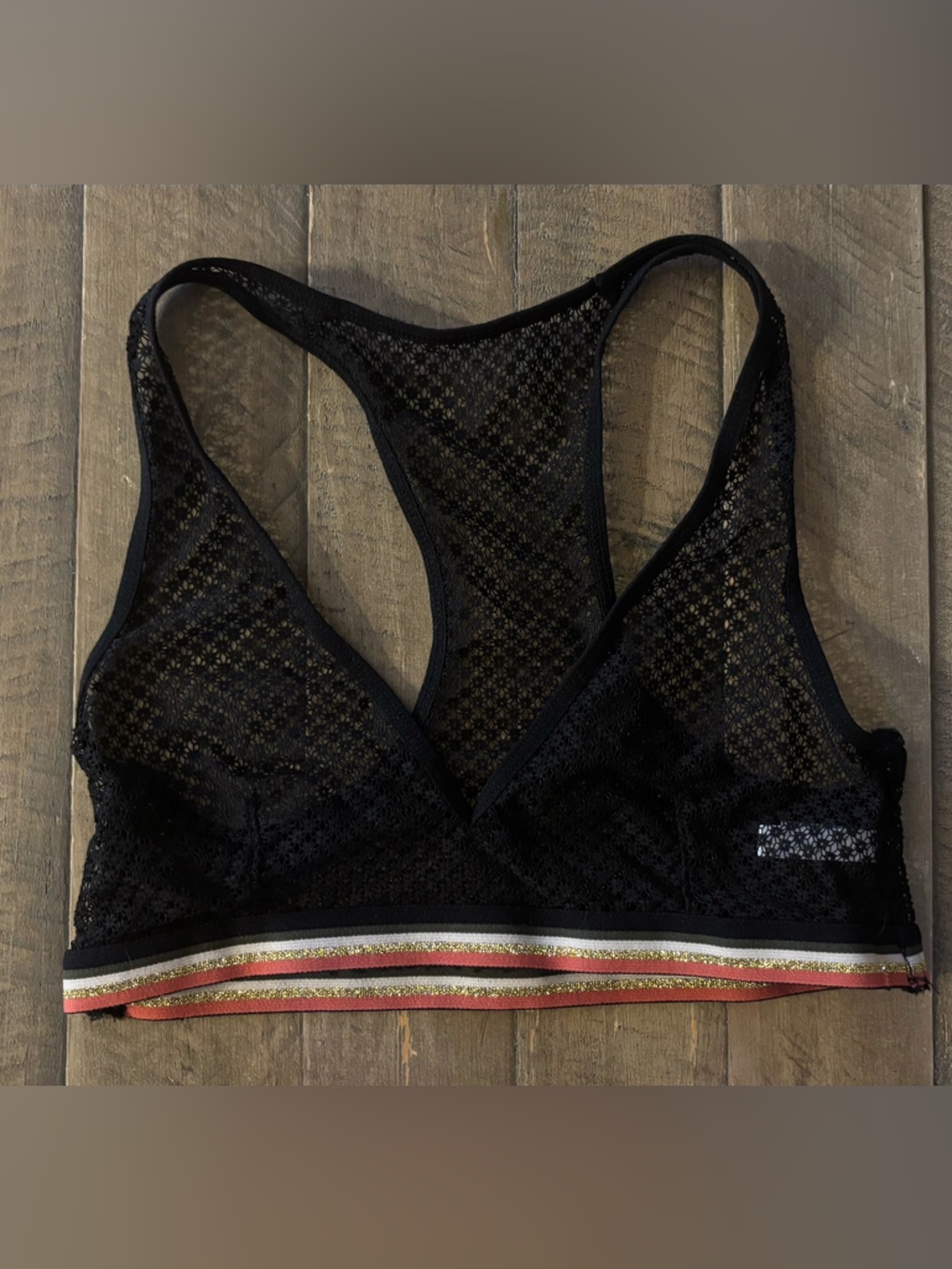 miiyu Black Lace Racerback Bralette with Striped Trim